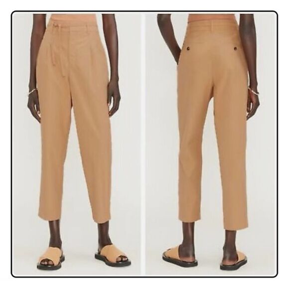 Everlane Pleated Poplin Tapered Tan Cotton Pants Size 0 - Picture 1 of 5